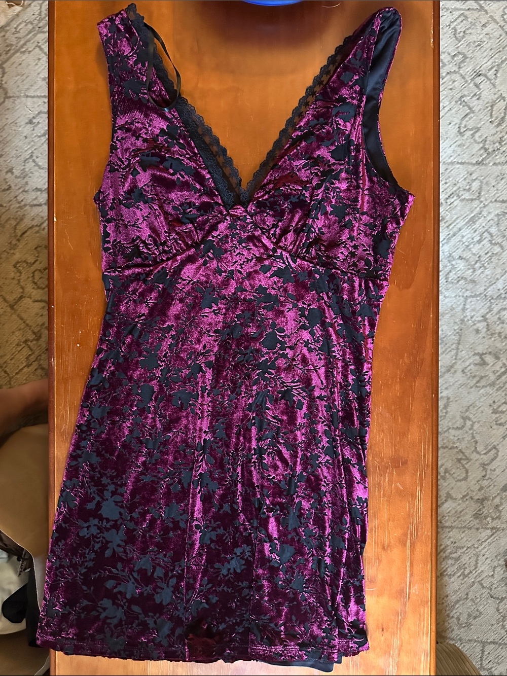 Plum Velvet Lace-Trim Slip Dress